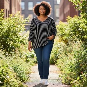 J. Jill Wearever Collection Pullover Sz Large Black V-Neck Dolman Sleeve